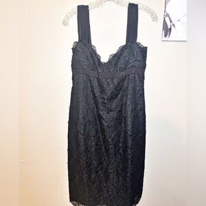 Nicole Miller Collection Black Silk Eyelet Sleeveless Midi Dress Sz 12‎